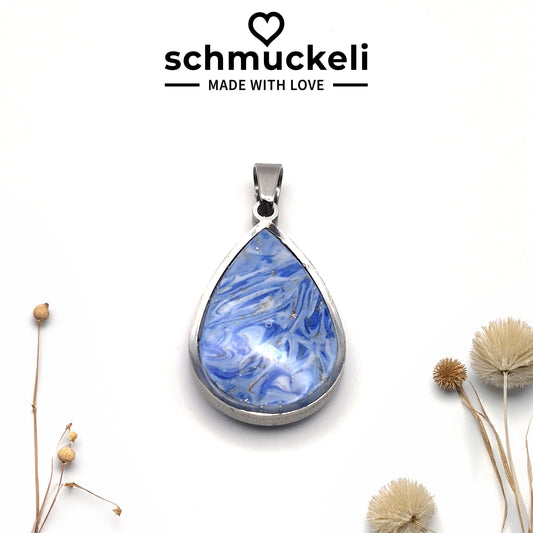 Tropfen Anhänger Saphira – Mystischer Glanz in Blau - mit 45 cm langer Edelstahlkette