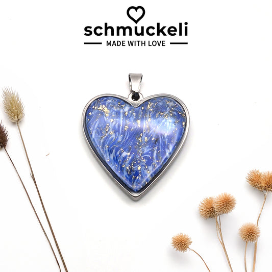 Herz Anhänger Sternenglanz – Funkelnder Nachthimmel in Blau/Gold - mit 45 cm langer Edelstahlkette