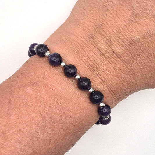 Perlenarmband Tenebris - Amethyst und Edelstahlperlen