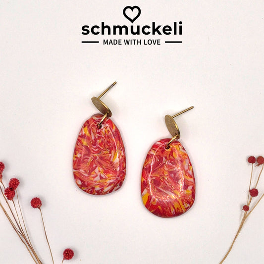 Sonnenfunkeln – Rote Statement-Ohrringe mit Goldakzenten