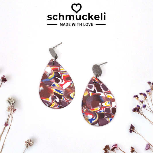 Wirbela – Bunte Tropfen-Ohrringe aus Polymer Clay