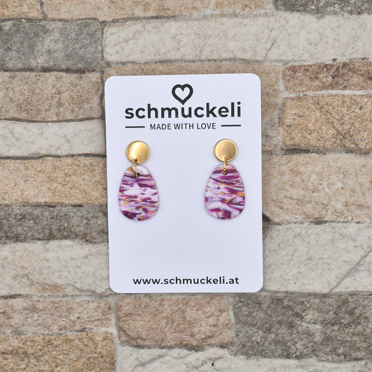 Beerenrausch – Marmorierte Ohrringe in Lila & Gold aus Polymer Clay
