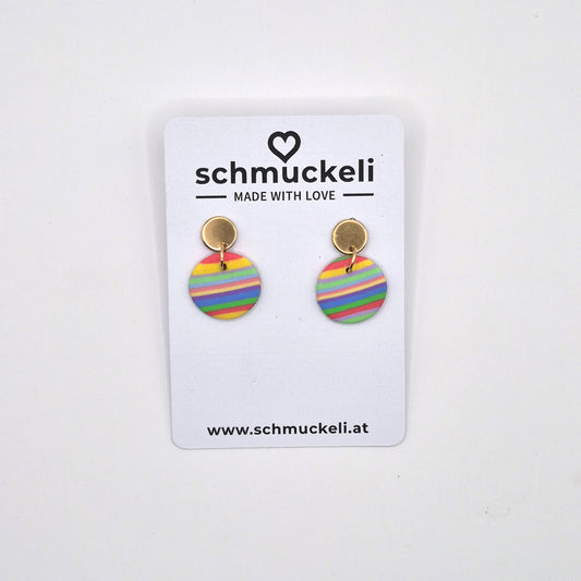 Regenfreude – Runde Ohrringe in Regenbogenfarben aus Polymer Clay