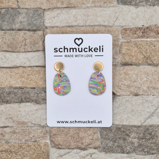Farbwind – Bunte, ovale Marmorierte Ohrringe aus Polymer Clay
