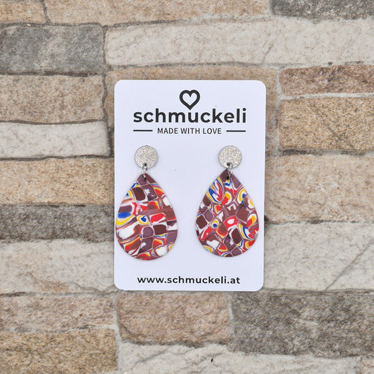 Wirbela – Bunte Tropfen-Ohrringe aus Polymer Clay