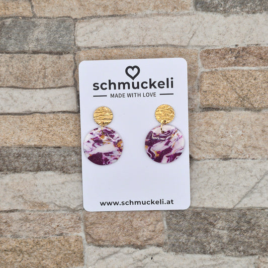 Amethysta – Marmorierte Ohrringe in Lila, Weiß & Gold