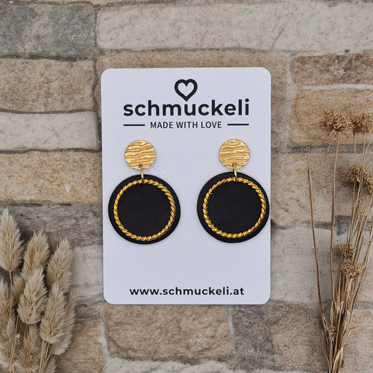 KREISGOLD Nachtschimmer - schwarze Ohrringe aus Polymer Ton mit verdrehtem Ring