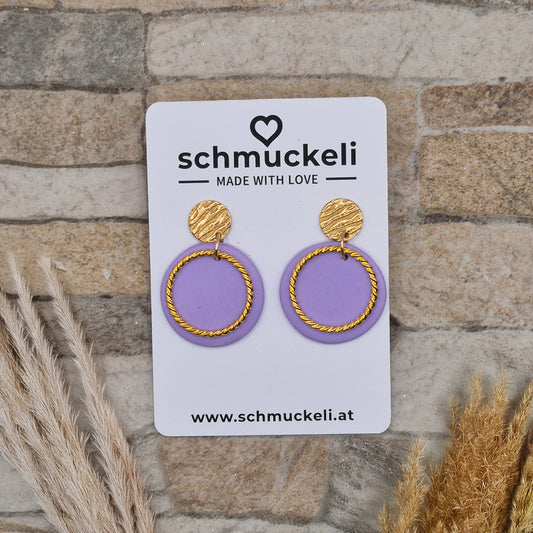 KREISGOLD Fliedergold - lila Ohrringe aus Polymer Ton mit verdrehtem Ring