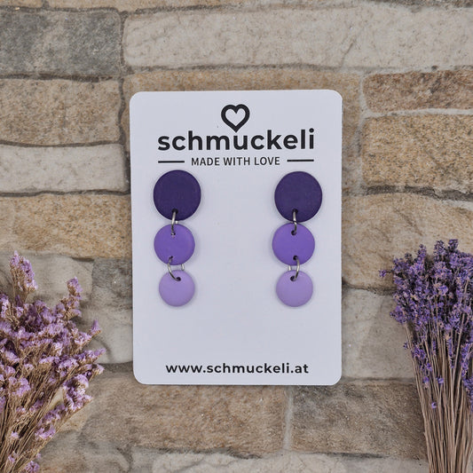 FARBTANZ Fliederflug - dreiteilige Ohrringe aus Polymer Ton in Lilatönen