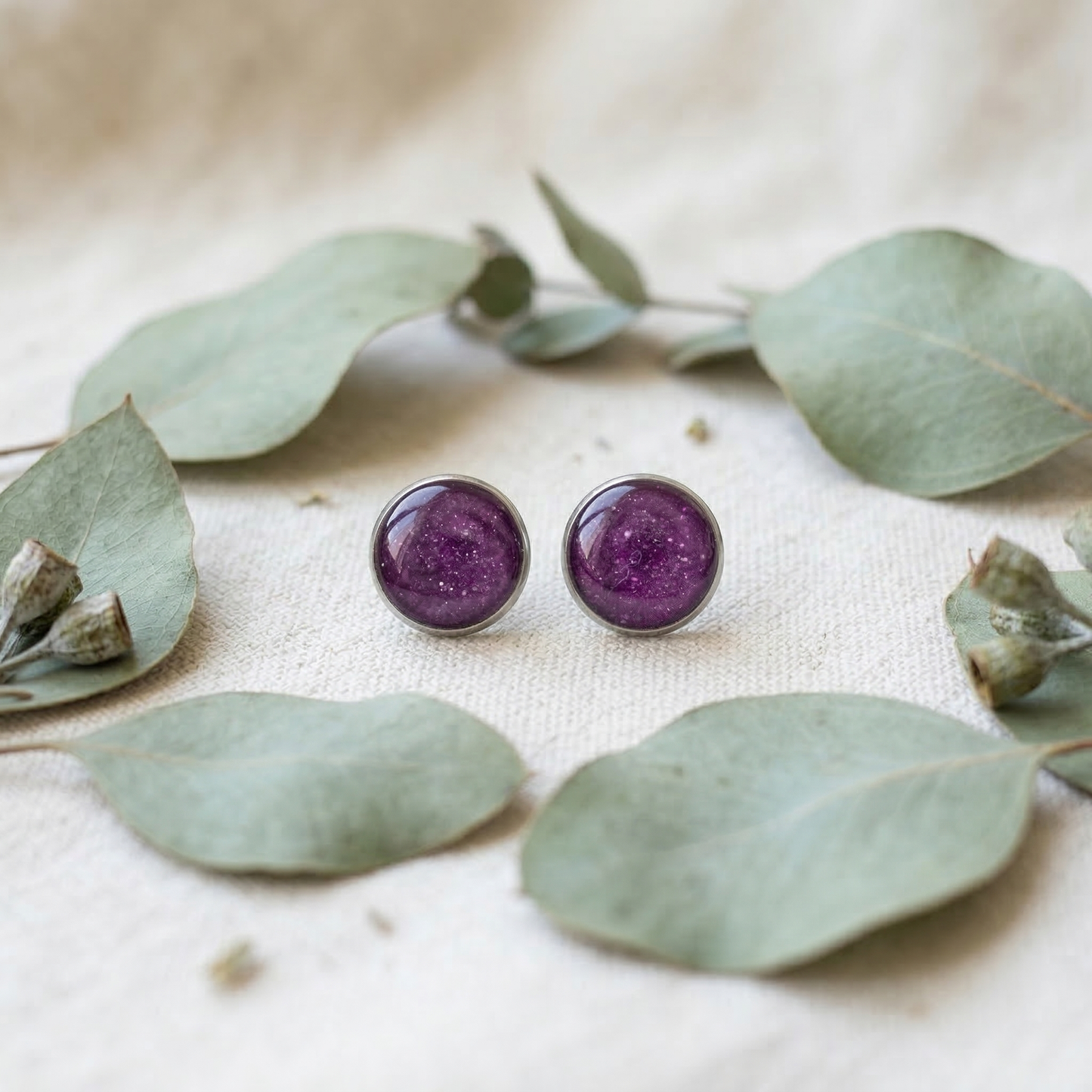 Marmorierte Ohrstecker in Violett Glitzer | Größe L (12 mm)