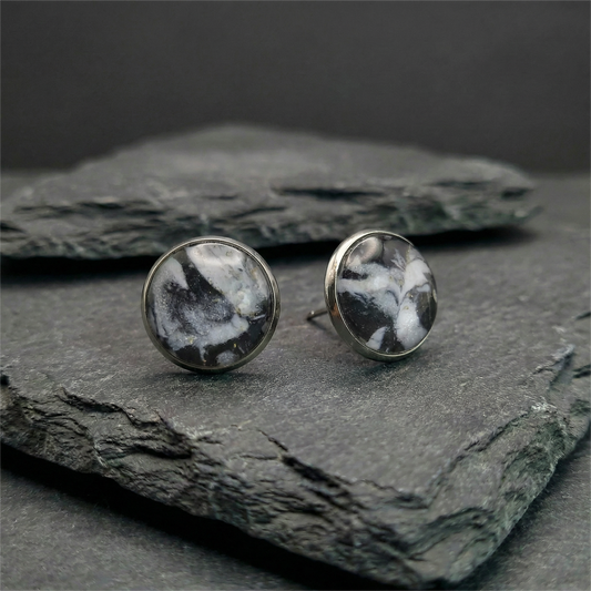 Marmorierte Ohrstecker in Schwarz-Weiß | Größe L (12 mm)