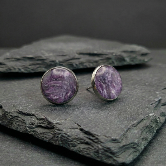 Marmorierte Ohrstecker in Violett | Größe L (12 mm)