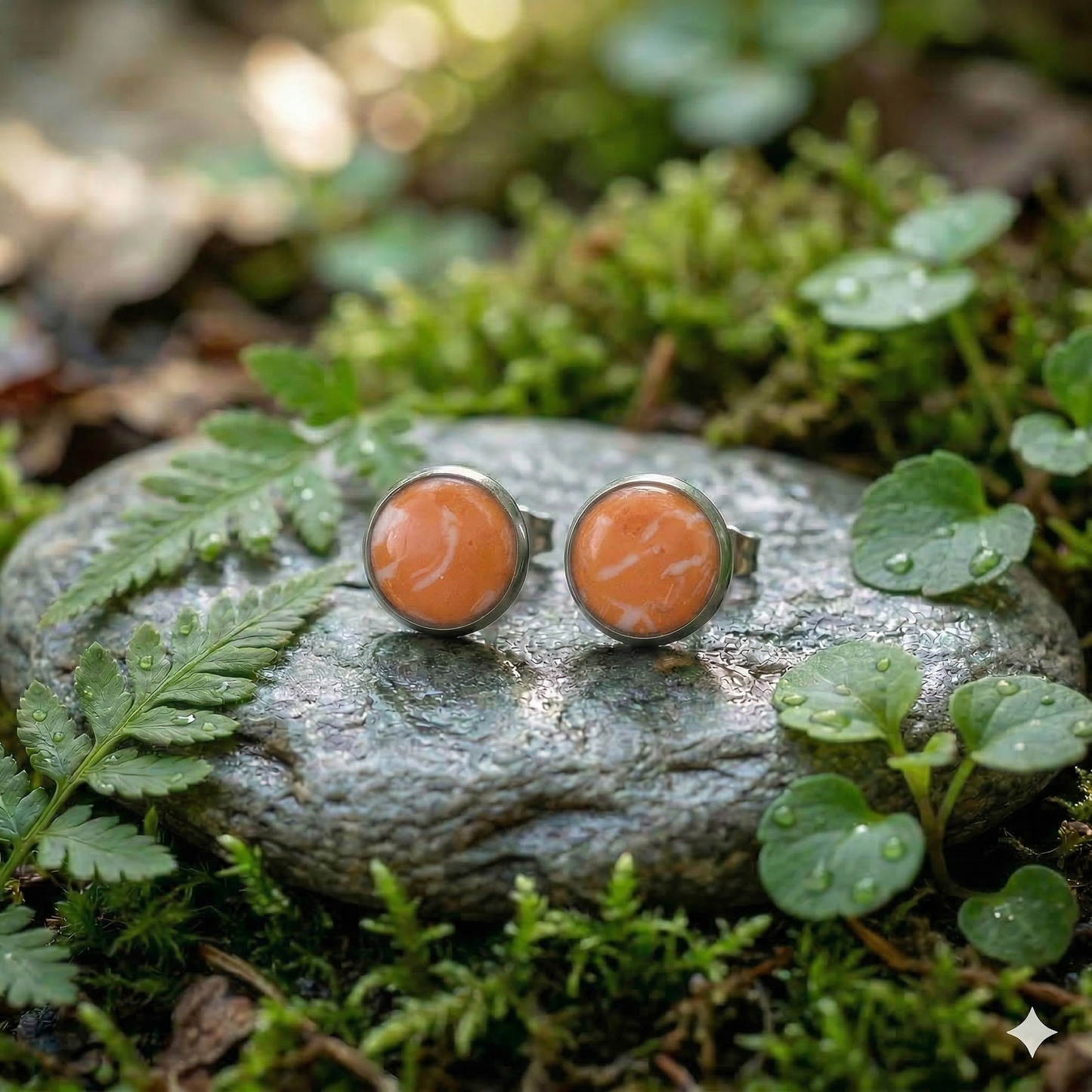 Marmorierte Ohrstecker in Orange-Weiß | Größe M (10 mm)