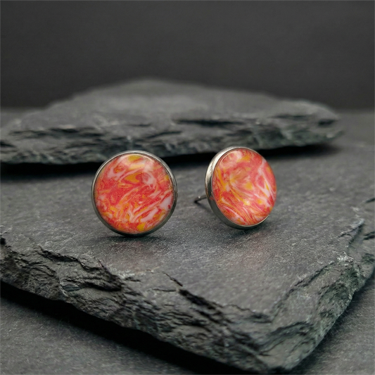 Marmorierte Ohrstecker in Orange-Gelb | Größe L (12 mm)