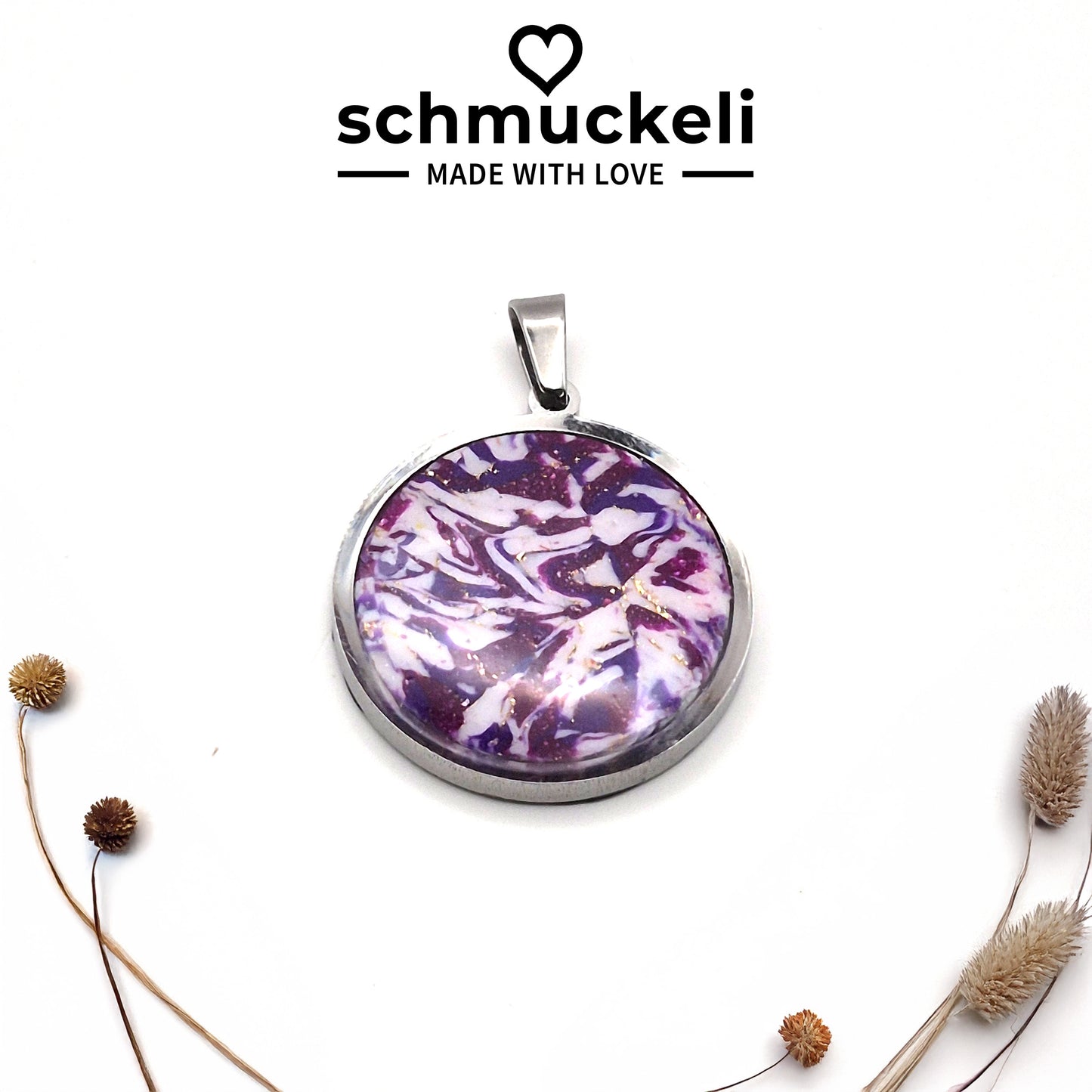 Runder Anhänger Galaxia – Kunstvoller Anhänger mit kosmischem Design - mit 45 cm langer Edelstahlkette