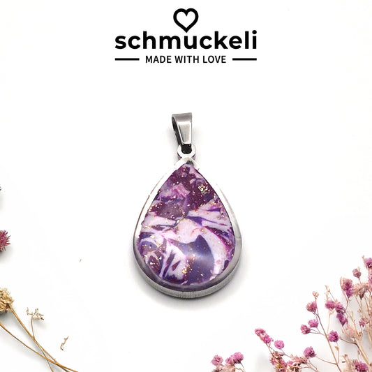 Tropfen Anhänger Galaxia – Kunstvoller Anhänger mit kosmischem Design - mit 45 cm langer Edelstahlkette