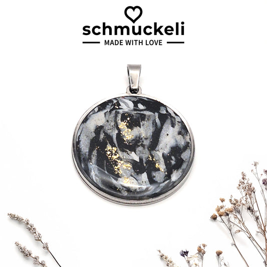 Runder XL Anhänger Nachthauch – Schmuckanhänger in Marmoroptik mit Goldschimmer - mit 45 cm langer Edelstahlkette