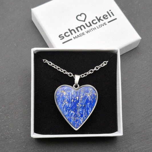 Herz Anhänger Sternenglanz – Funkelnder Nachthimmel in Blau/Gold - mit 45 cm langer Edelstahlkette