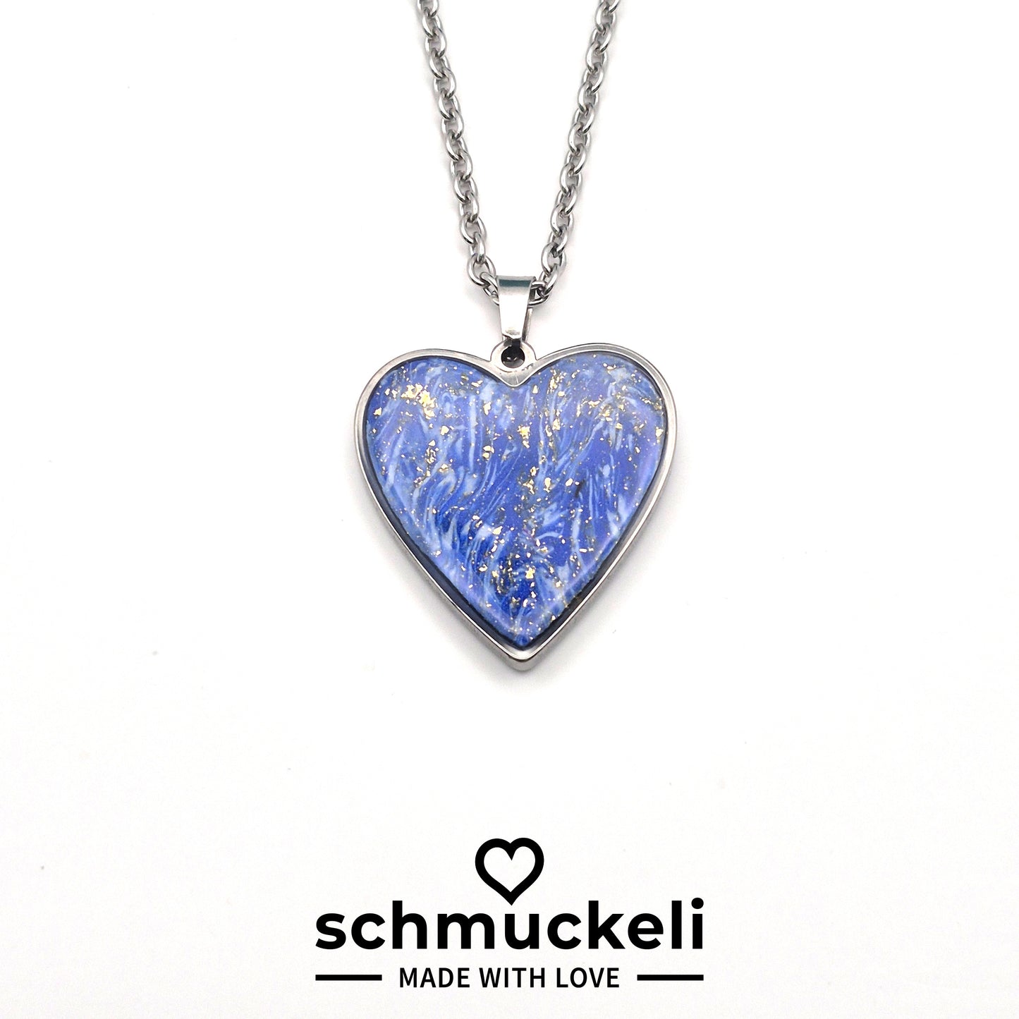 Herz Anhänger Sternenglanz – Funkelnder Nachthimmel in Blau/Gold - mit 45 cm langer Edelstahlkette