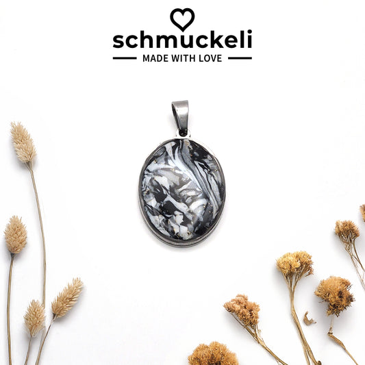 Ovaler Anhänger Marmortraum – Liebevoll gefertigtes Schmuckunikat in edler Marmor-Optik - mit 45 cm langer Edelstahlkette