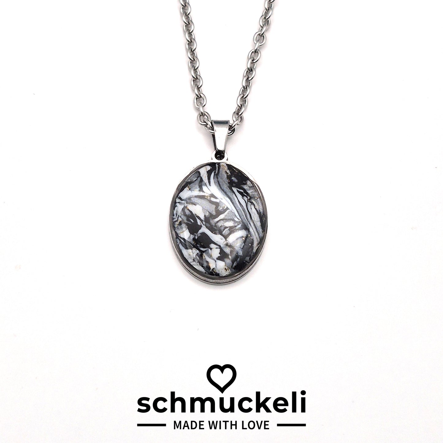 Ovaler Anhänger Marmortraum – Liebevoll gefertigtes Schmuckunikat in edler Marmor-Optik - mit 45 cm langer Edelstahlkette