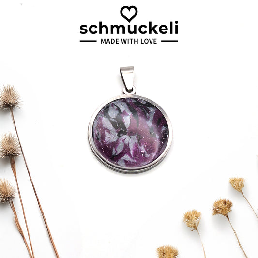 Runder Anhänger Galaxia – Handgefertigter Schmucktraum im Edelstahlrahmen, versiegelt mit glänzendem Harz - mit 45 cm langer Edelstahlkette