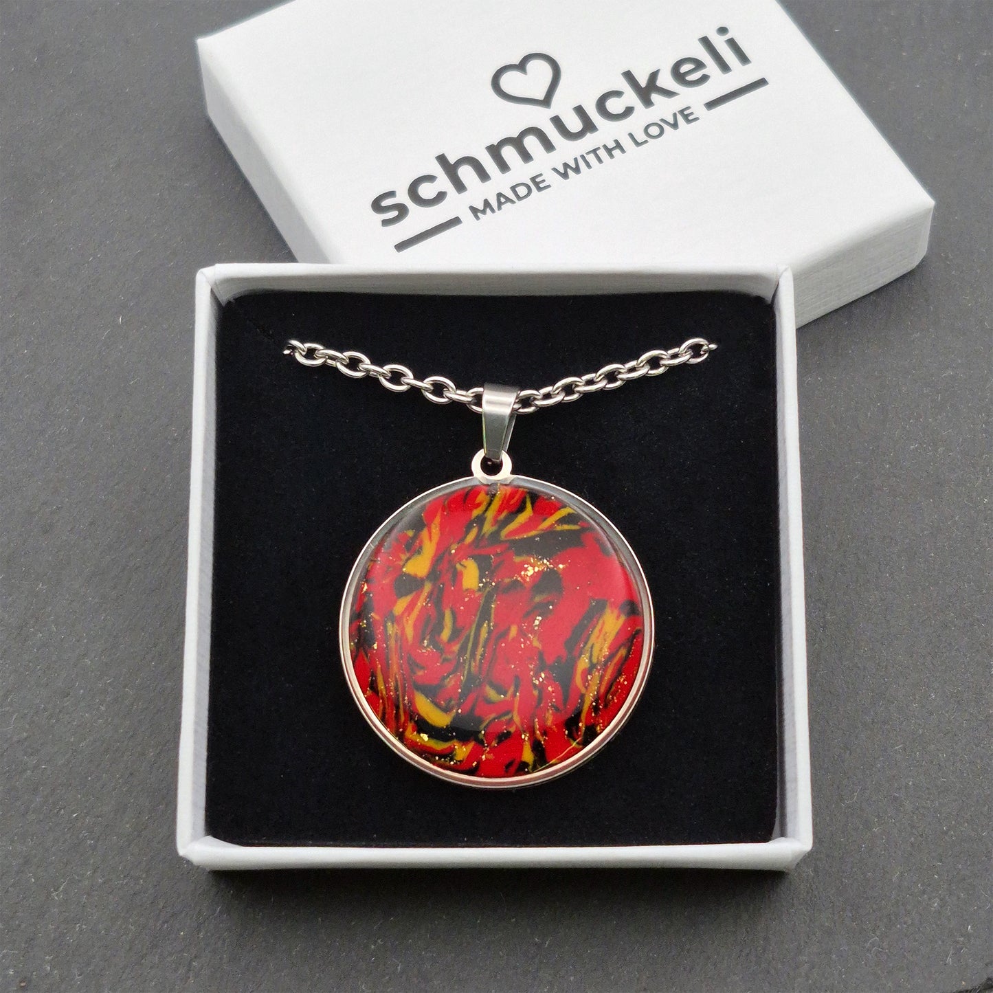Runder XL Anhänger Herzglut – Anhänger der Leidenschaft - mit 45 cm langer Edelstahlkette