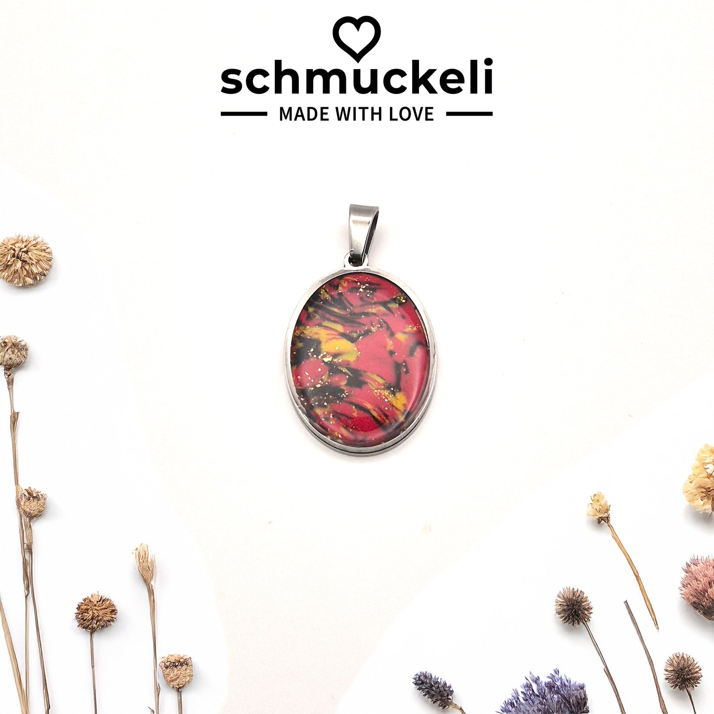 Ovaler Anhänger Herzglut – Anhänger der Leidenschaft - mit 45 cm langer Edelstahlkette