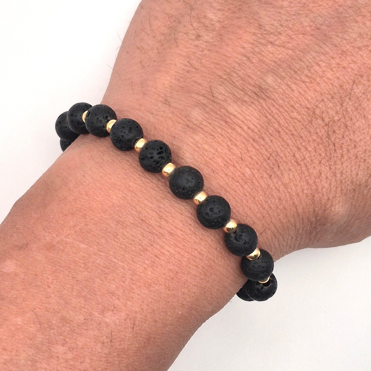 Perlenarmband Aetheris - Lava und vergoldete Edelstahlperlen