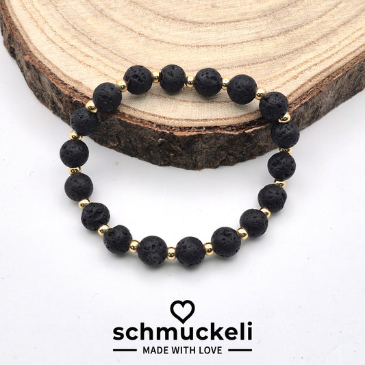 Perlenarmband Aetheris - Lava und vergoldete Edelstahlperlen