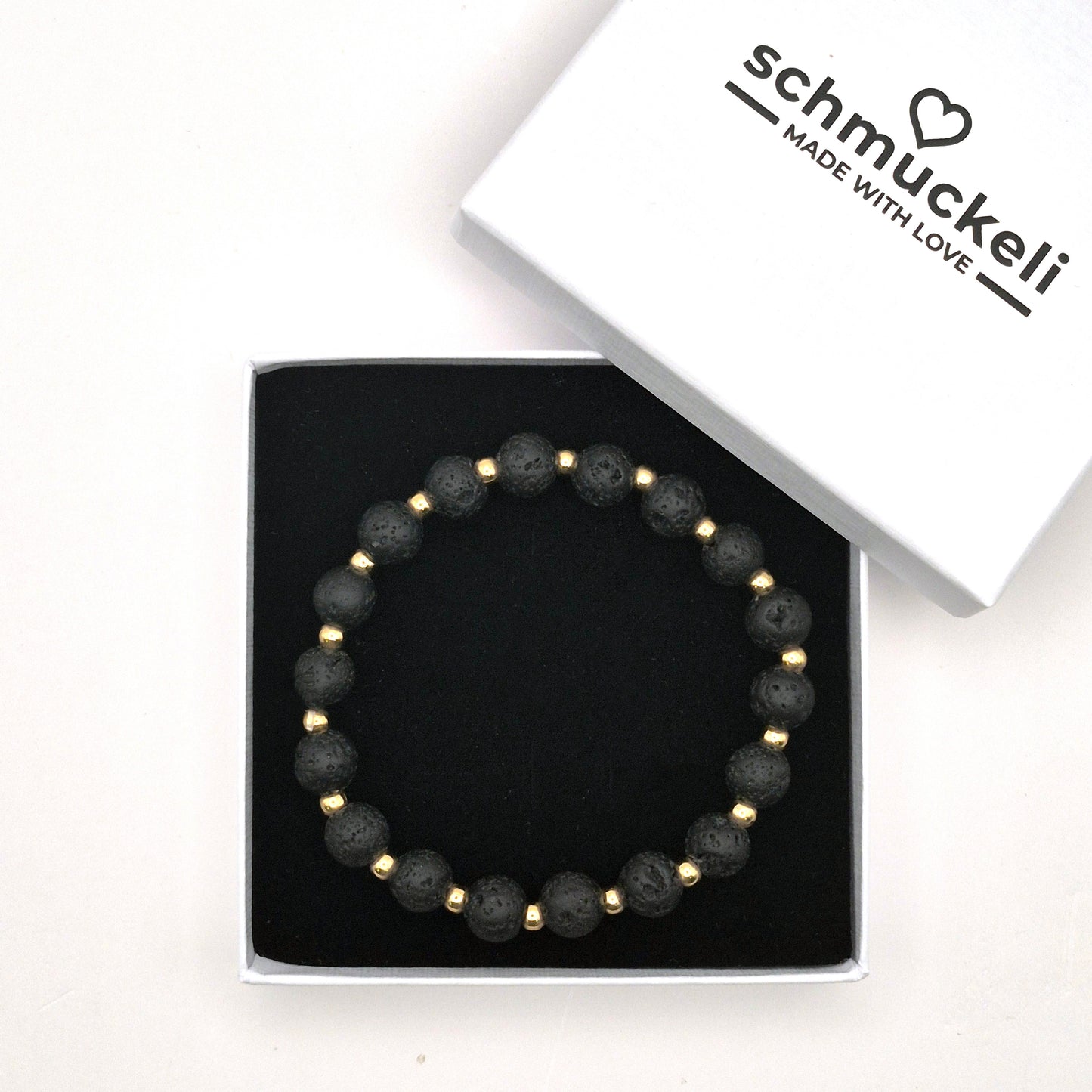 Perlenarmband Aetheris - Lava und vergoldete Edelstahlperlen