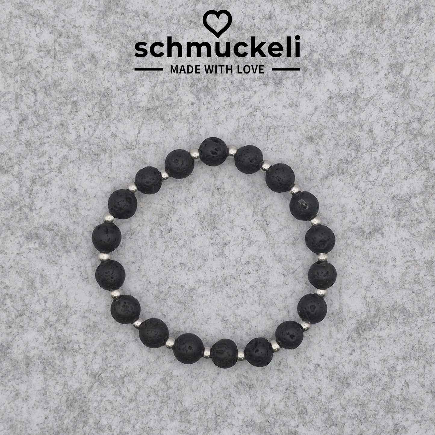 Perlenarmband  Nyx - Lava und Edelstahlperlen