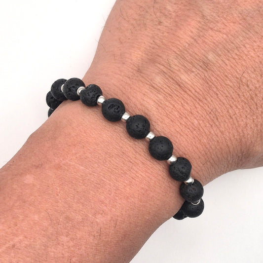 Perlenarmband  Nyx - Lava und Edelstahlperlen