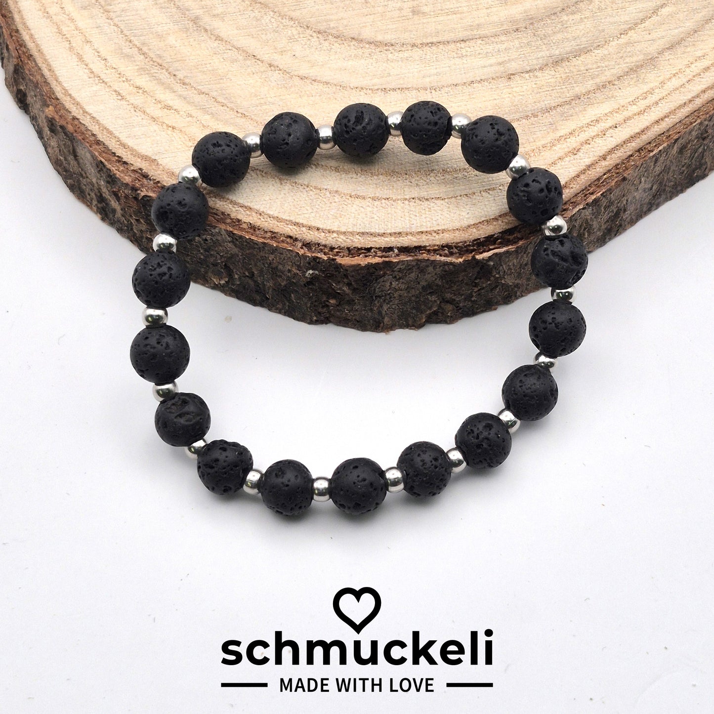 Perlenarmband  Nyx - Lava und Edelstahlperlen