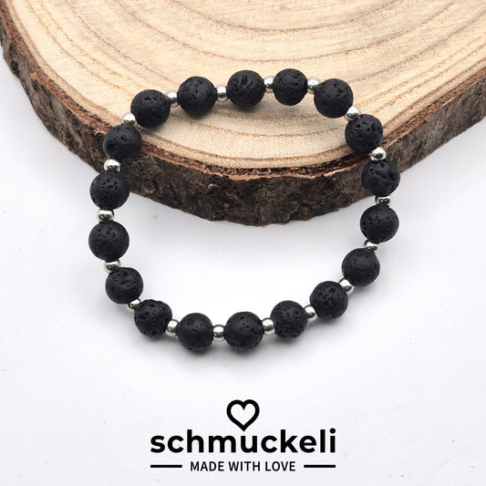 Perlenarmband  Nyx - Lava und Edelstahlperlen