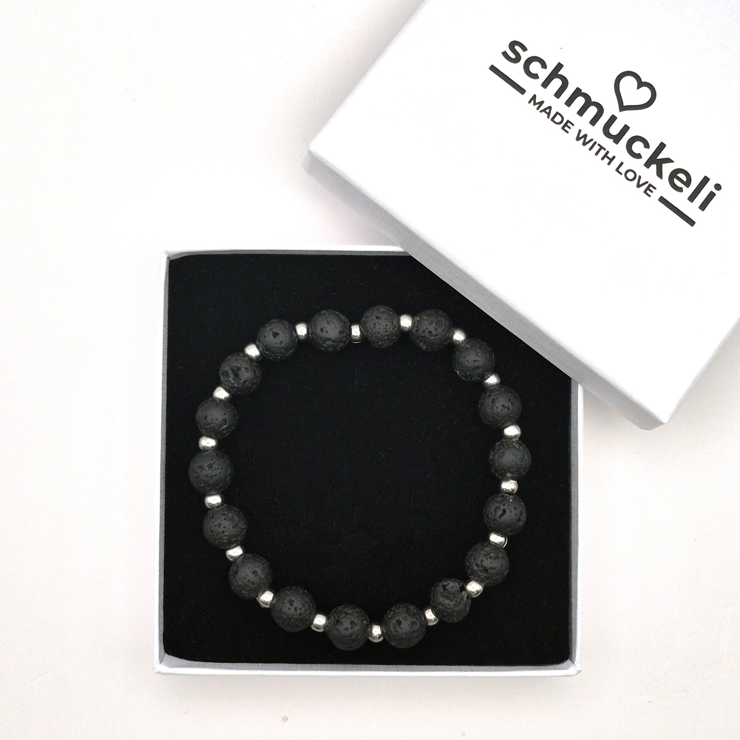 Perlenarmband  Nyx - Lava und Edelstahlperlen