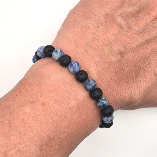 Perlenarmband Thalassa - Lava und blauer Jaspis