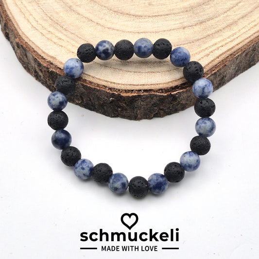 Perlenarmband Thalassa - Lava und blauer Jaspis