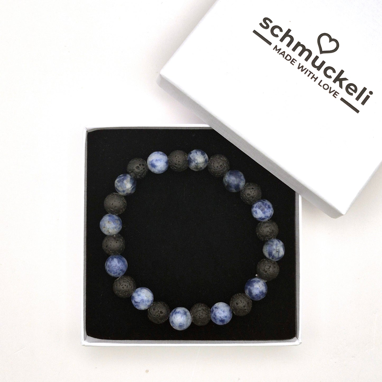 Perlenarmband Thalassa - Lava und blauer Jaspis