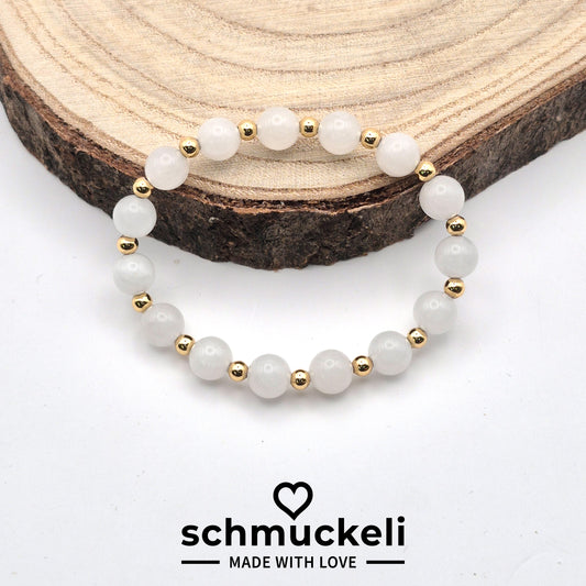Perlenarmband Eos - Jade und vergoldete Edelstahlperlen