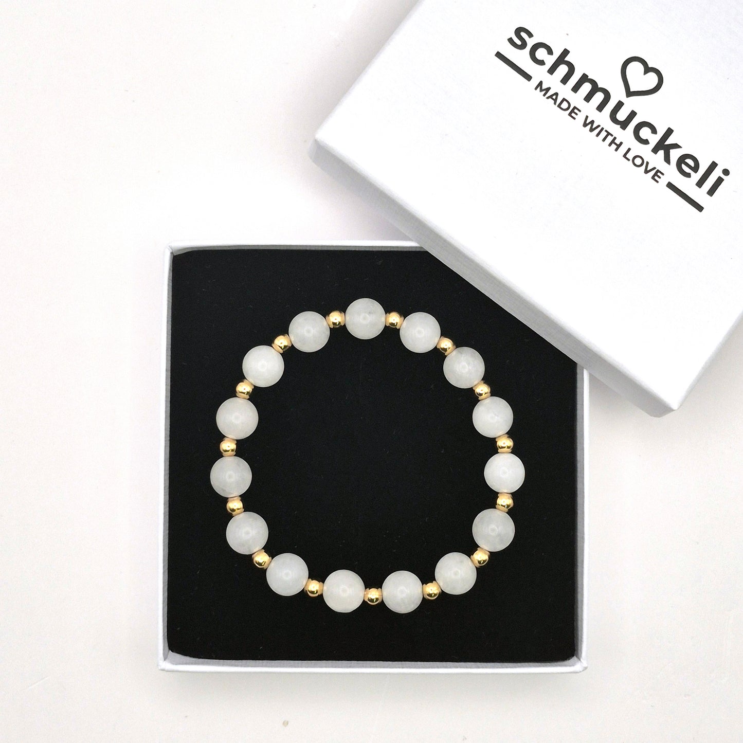 Perlenarmband Eos - Jade und vergoldete Edelstahlperlen