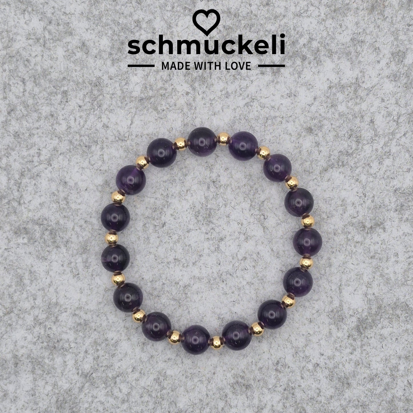 Perlenarmband Noirae - Amethyst und vergoldete Edelstahlperlen