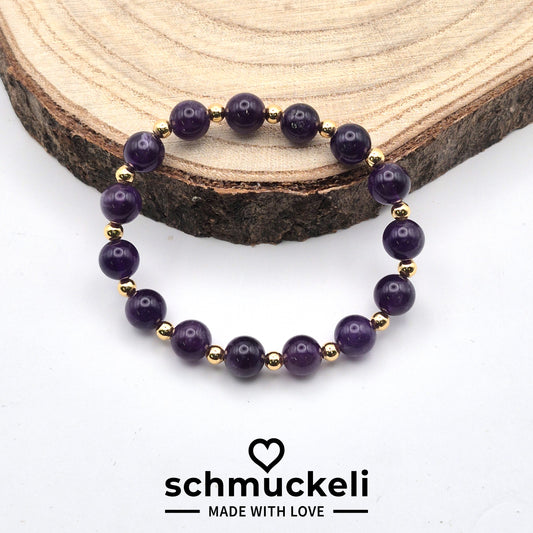 Perlenarmband Noirae - Amethyst und vergoldete Edelstahlperlen