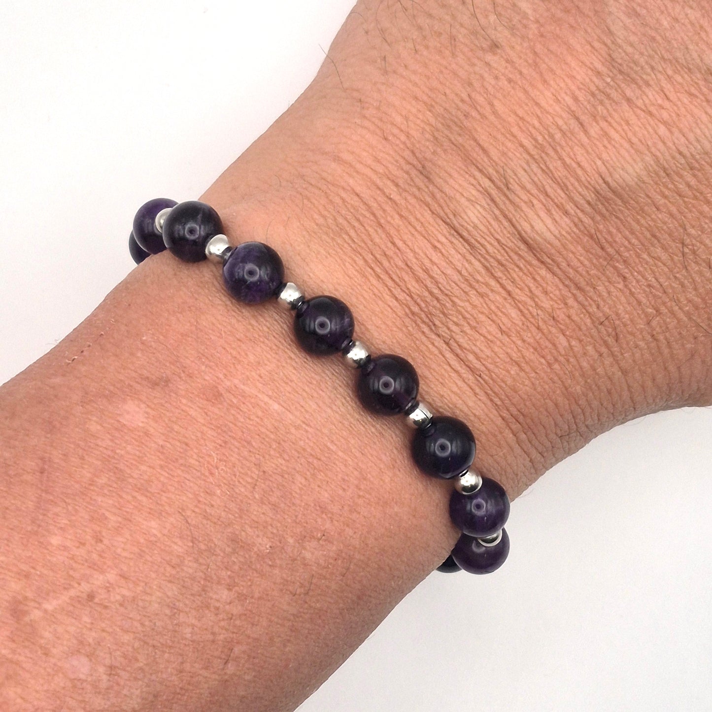 Perlenarmband Tenebris - Amethyst und Edelstahlperlen