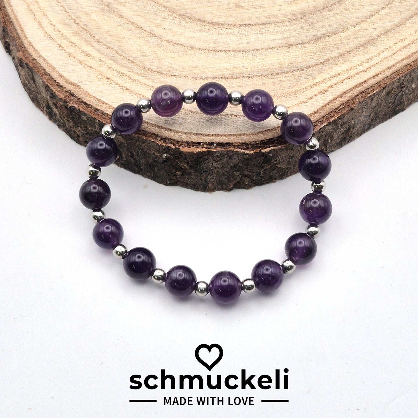 Perlenarmband Tenebris - Amethyst und Edelstahlperlen