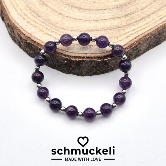 Perlenarmband Tenebris - Amethyst und Edelstahlperlen
