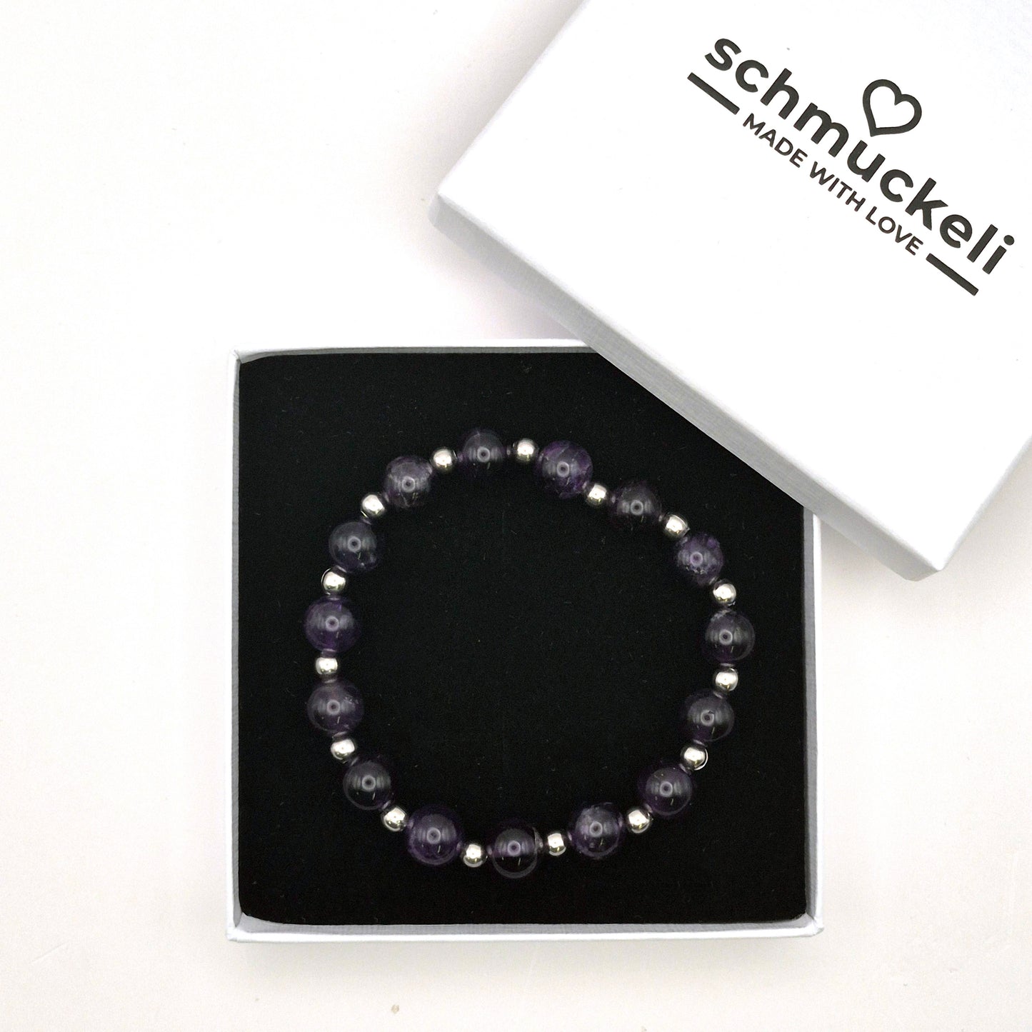 Perlenarmband Tenebris - Amethyst und Edelstahlperlen