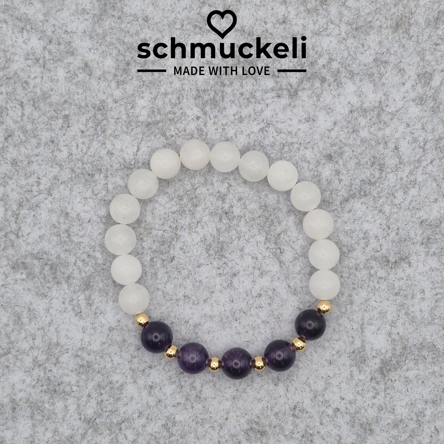 Perlenarmband Harmonia - Jade, Amethyst und vergoldete Edelstahlperlen