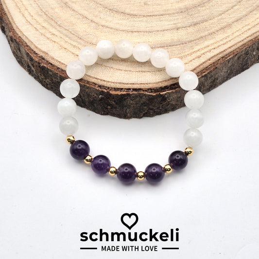 Perlenarmband Harmonia - Jade, Amethyst und vergoldete Edelstahlperlen