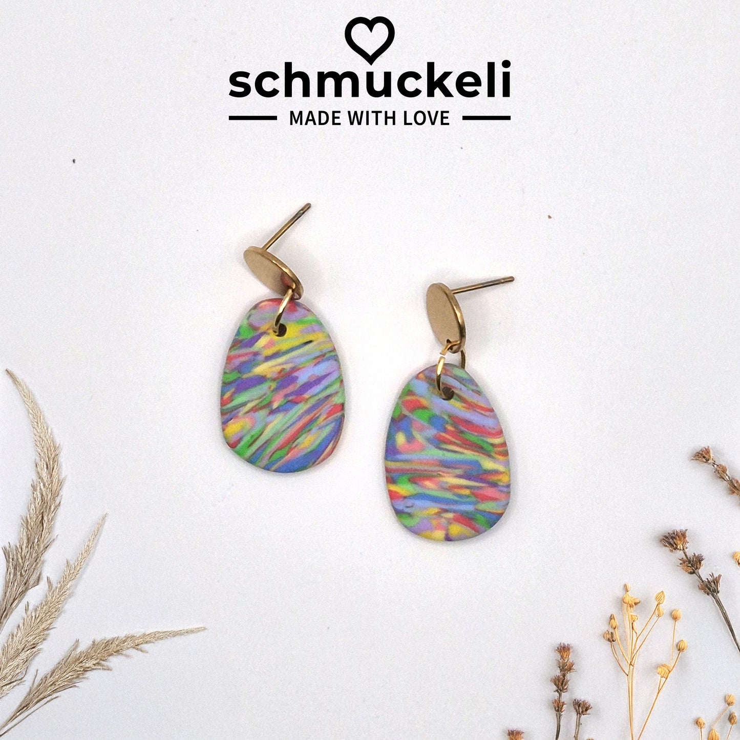 Farbwind – Bunte, ovale Marmorierte Ohrringe aus Polymer Clay